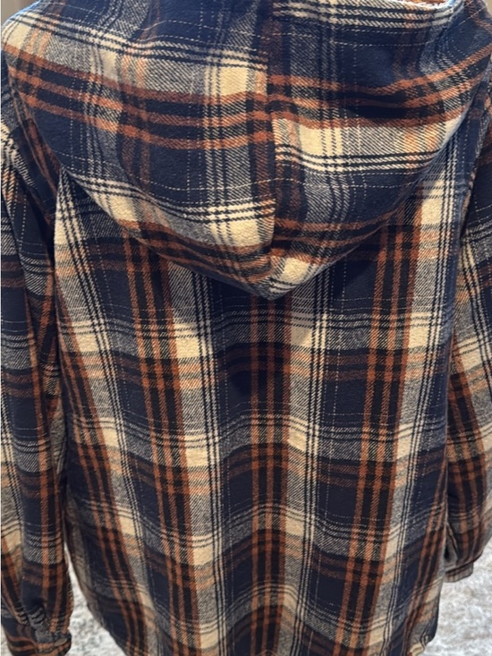 Plaid Teddy-Lined Shacket Jacket - Navy & Brown - Picture 3 of 3